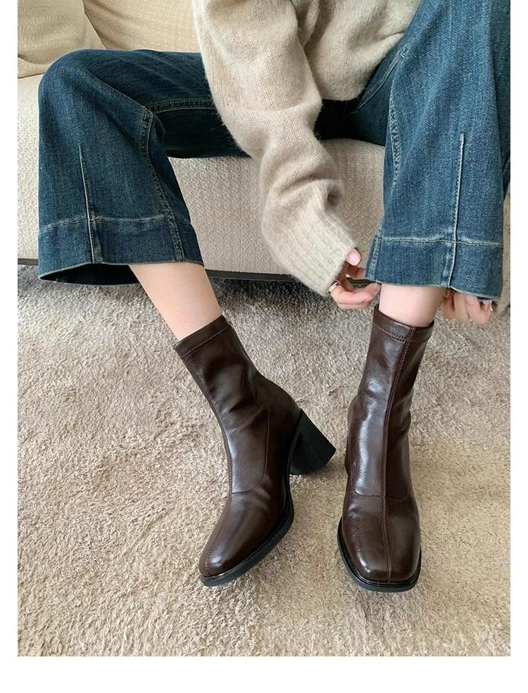 

New Style High-heel Square-toe Business Casual Zipper Boots Ankle Boots Women s Shoes 40 коричневий