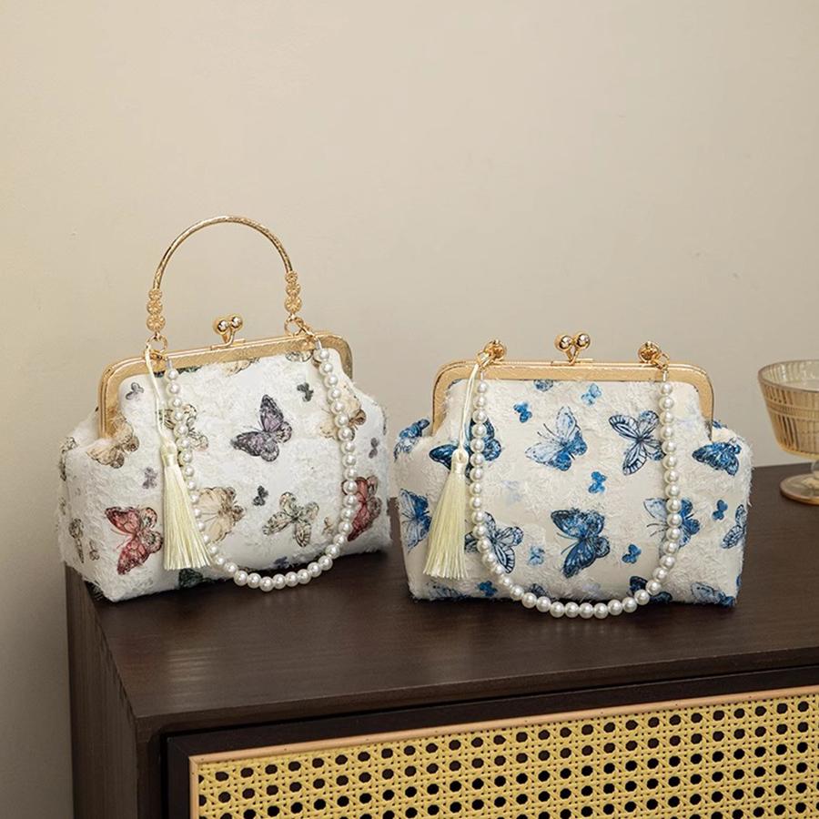 New Retro Women's Lock Chic Handbags Butterfly Embroidered Evening Clutch Design Lady Shoulder Bags Shell Clip Crossbody Bag Sac