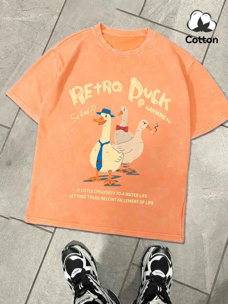 Retro Duck DoesnT Feel Tired Retro Men TShirt Wash Casual Cotton Tee Fashion Loose Short Sleeve Unisex Street Clothing