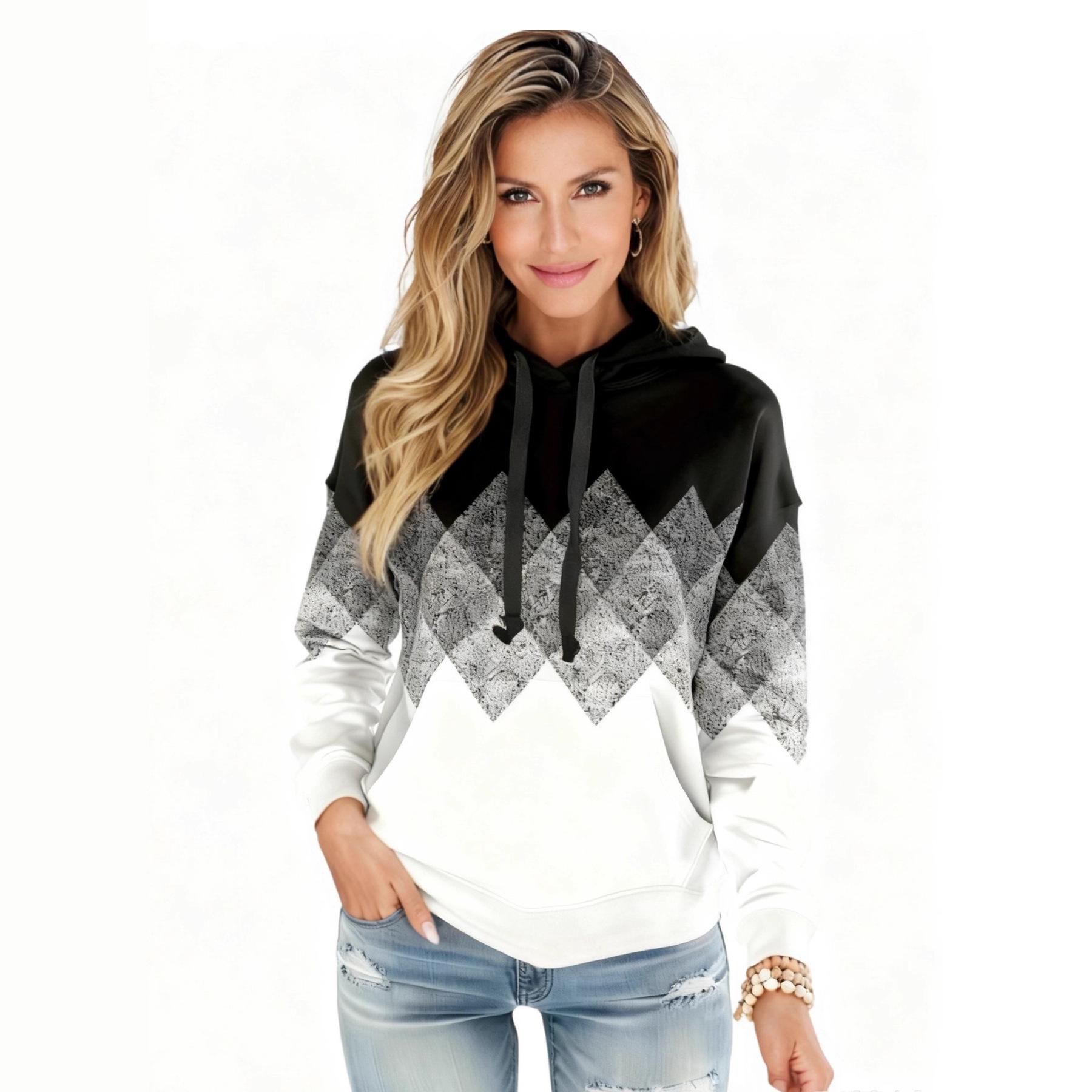 

New Gradient Color Hoodie - European/American Style, Versatile Autumn/Winter Fashion with Drawstring M белый