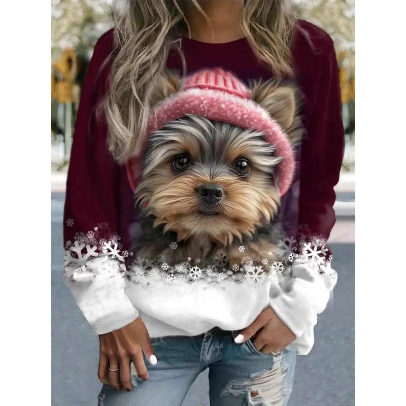 Womens Round Neck Pullover Sweatshirt With 3D Christmas Tree Print Casual Comfort Fit 2025
