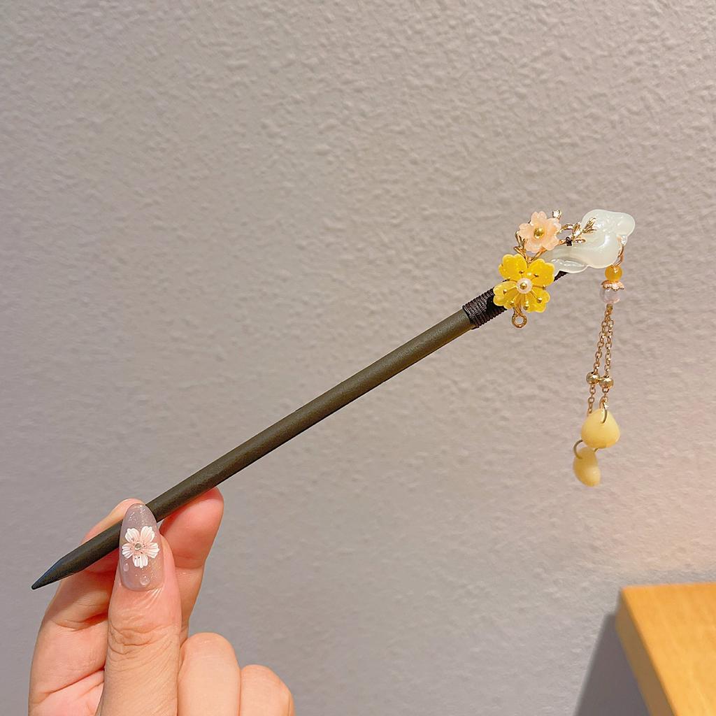 Wooden Hair Sticks Forks Retro Chinese Style Hairpins Forks Colorful Flower Designs Pendant Headpieces Hair Jewelry Ornaments