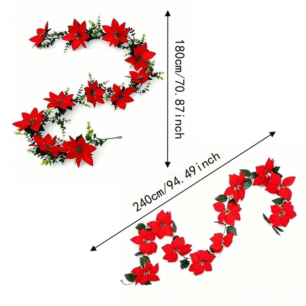 Realistic Christmas Garland Decoration Red Soft Large Artificial Flowers Convenient Lightweight Poinsettia Vine Christmas Tree