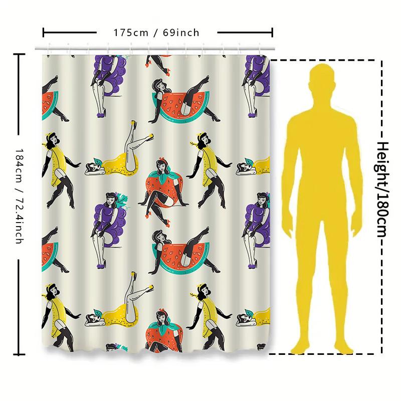 Vibrant Retro Bath Curtain Set Funny Cartoon Print Shower Curtains For Kids Bathroom Decoration In Multiple Colors!