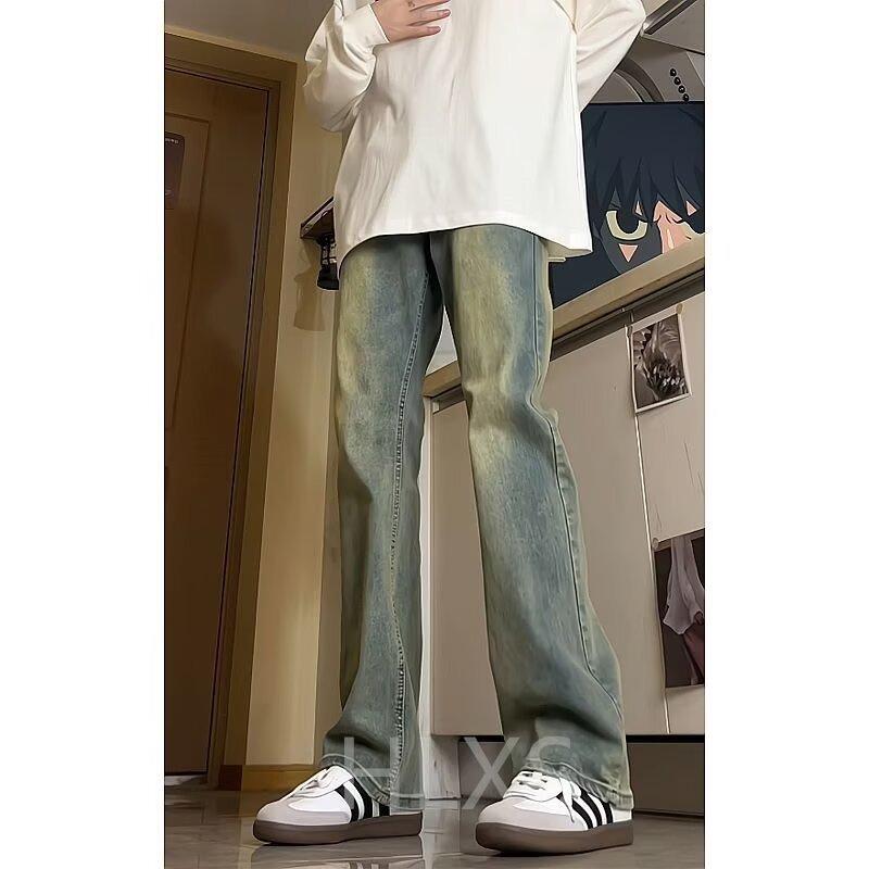 JYL Men's Jeans American High Street Yellow Mud Dyed Mid-Rise Straight Denim