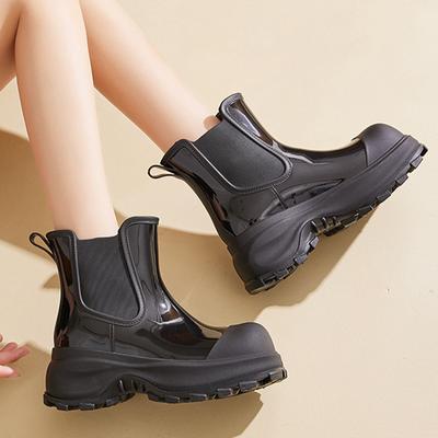 Outdoor Wasserdicht Freizeit Mittelhoher Schaft Damen Regenschuhe Dicke Sohlen Wasserdichte Stiefel Damen Regenschuhe Einfarbige Regenstiefel 36-41