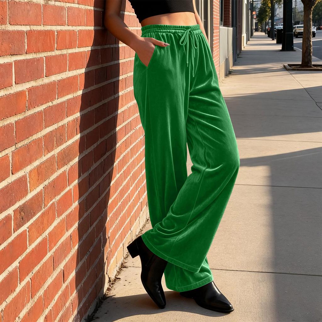 Damen Samt Casual Hose Lockerer Schnitt Elastischer Bund Kordelzug Lounge Hose Geeignet für den Alltag und zur Entspannung zu Hause