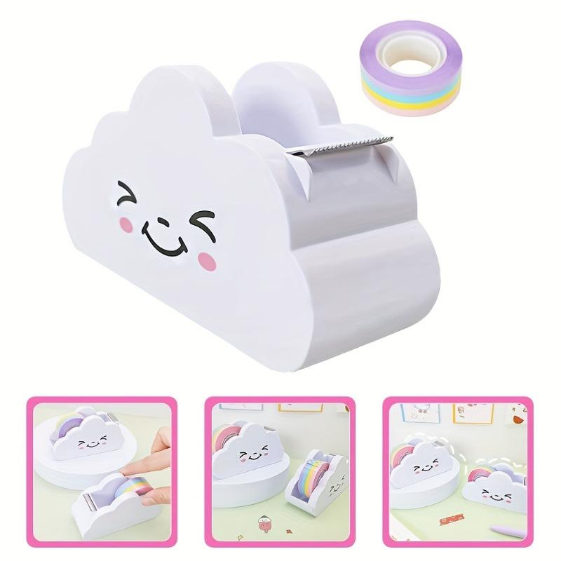 1Pc Cloud Tape Dispenser, Desktop Tape Dispenser, Office Desktop Tape Dispenser Cutter, with Rainbow Tape Roll, for Home Office, School Supplies