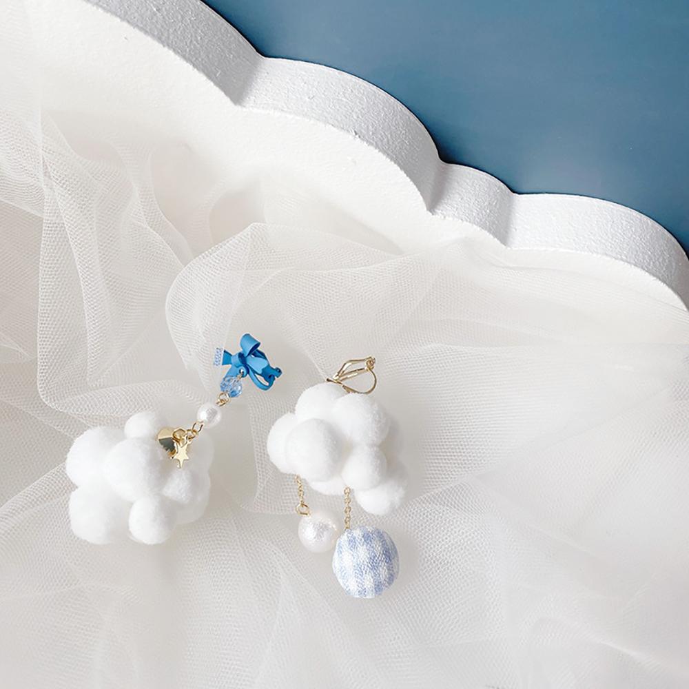 Unique Party Korea Star Women Bow Drop Earrings Fashion Jewelry Plush Cloud Earrings Clip Earrings