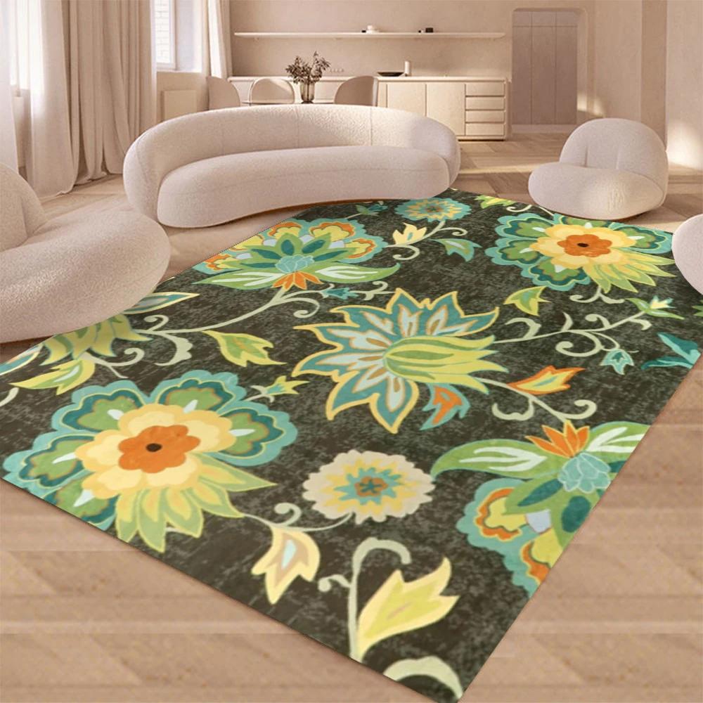 Retro Bloom Design Non-Slip Rug Soft Carpet for Bedroom Living Room Kitchen Coffee Table Floor Mat Indoor Rug Machine Washable