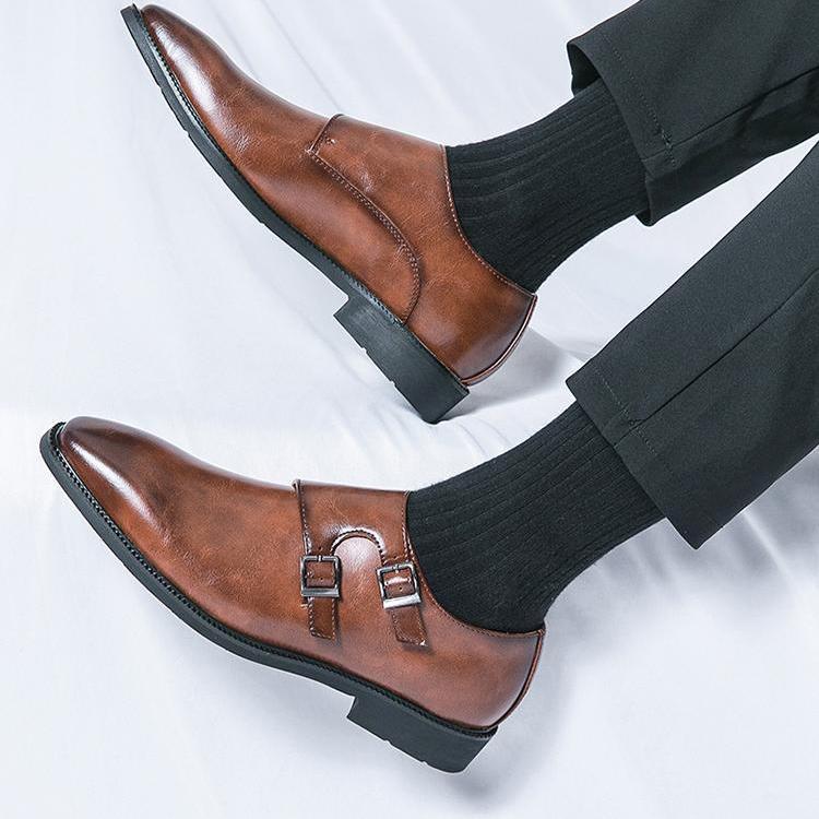 Classic Retro Dress Men's Monk Shoes Pointed Toe Buckle Business Office Wedding Comfortable Men's Shoe