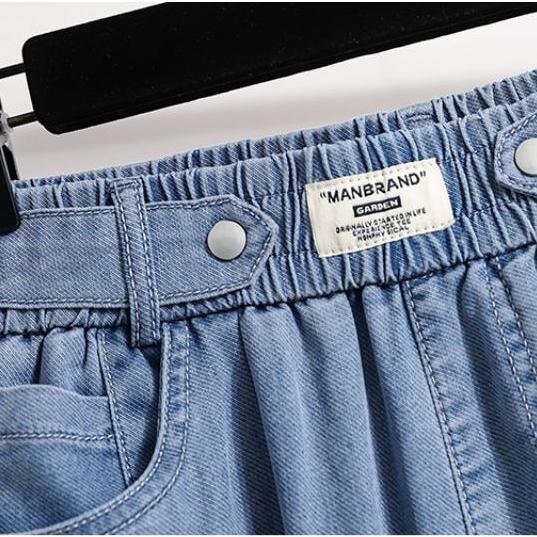 Plus Size Summer Women Jeans Wide Leg Pants Denim Loose Elastic Waist Solid Trousers Oversize Shorts Pants 5XL 100kg