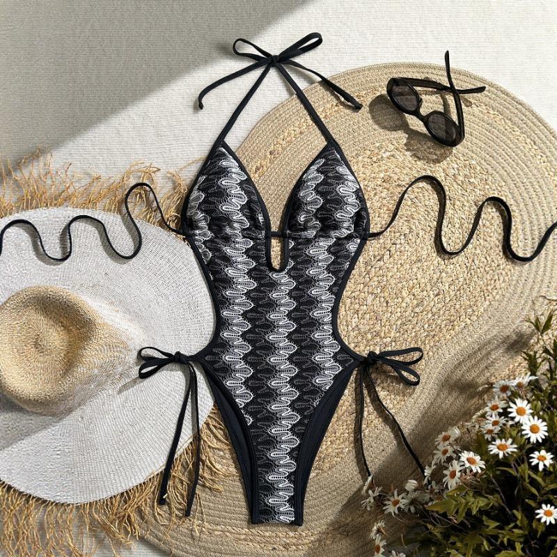 Sexy Strappy Hollow Out Floral Jacquard One Piece Swimsuit For Women S