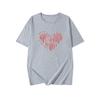 Women Plus Size Cotton T-Shirt Summer Short Sleeve Heart Print Mid-Long Loose Casual Pullover Top For 200lbs
