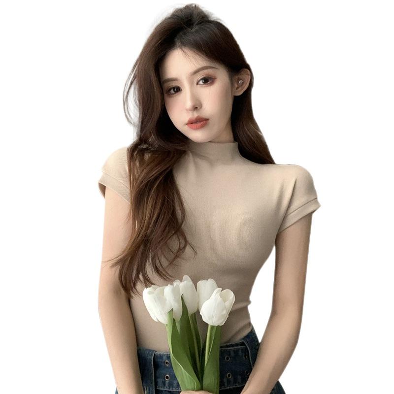 Ležérní univerzální spodní prádlo Slim Jednoduchá jednobarevná poloviční rolák Krátký rukáv Spodní košile Top