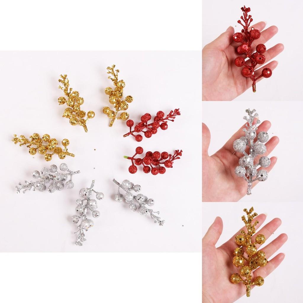 Christmas Decor Festive 12 Piece Gold Red Silver Glitter Foam Fruit Garland For Cheer Holiday
