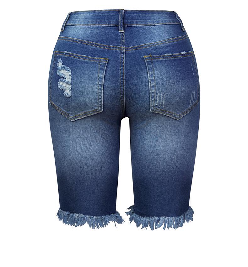 European Summer Tassel Ripped Skinny Cropped Jeans - Women's Mid-Waist Fashion