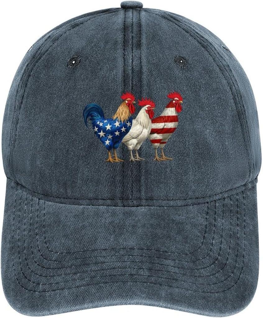 Patriotic Roosters Print Baseball Cap Adjustable Polyester Distressed Casual for Adult Unisex Sun Protection