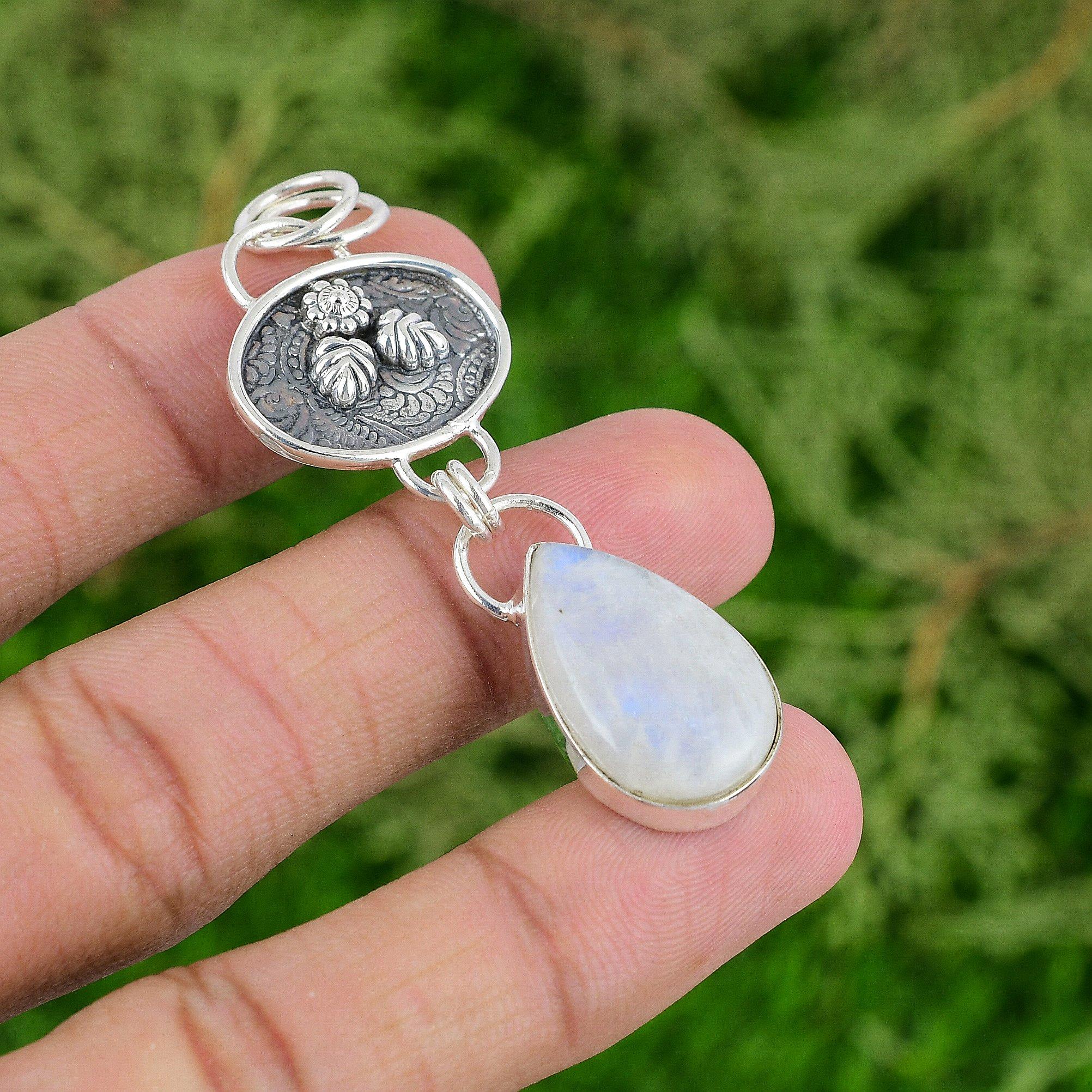 

Thanks Giving Day Sale 925 Silver Rainbow Moonstone Stone Wife Art Deco Pendant