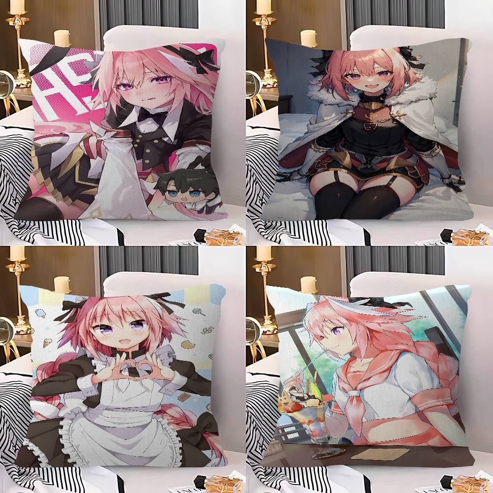 A-Astolfo Pink Cute Anime Girl Maple Design Cushion Cover Happy Autumn Harvest decor Holiday Decorati Pillow Cover