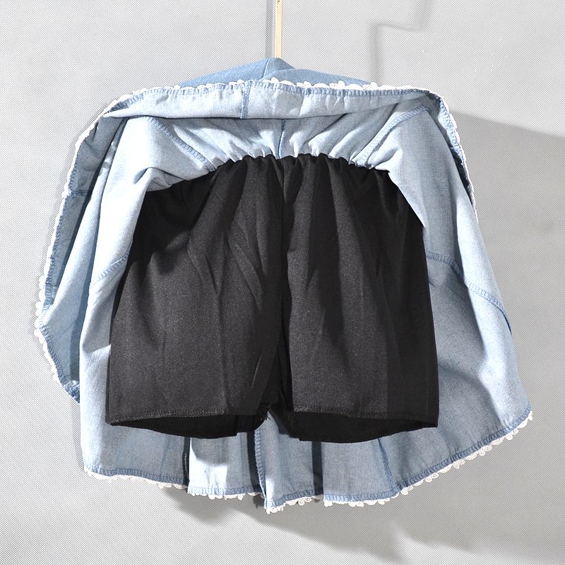 Female Elastic Waist Sweet Lace Patchwork Denim Short Skirt A-line Skirt Half Body Skirt Female