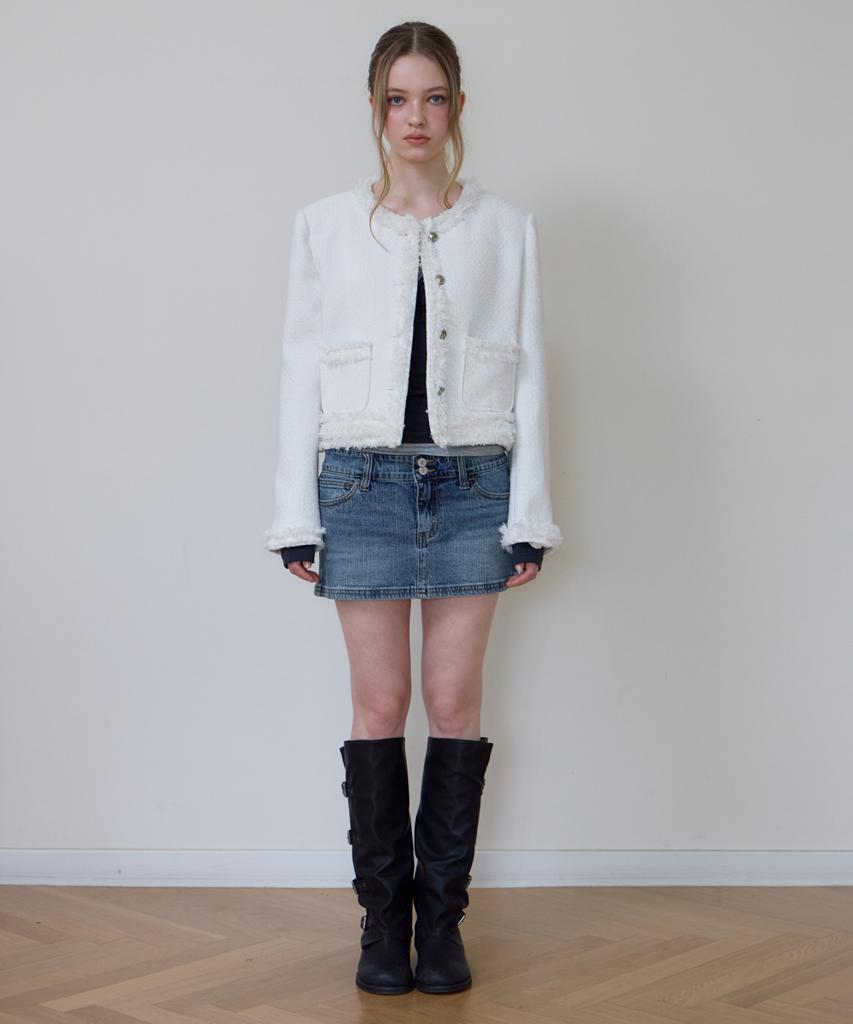 ROSEFRANTZ Soft Fringe Tweed Jacket [Ivory]