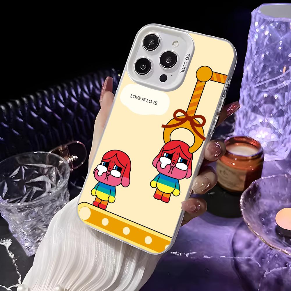 Cute C-Crybaby Doll Phone Case For iPhone 16 15 14 13 12 11 Pro Max White Matte Laser Metallic Aurora Funda