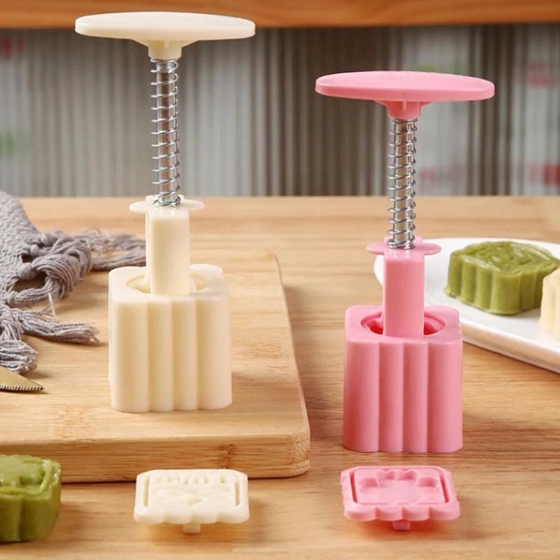 1 Set DIY Mondkuchenform Kunststoff Handpresse Gebäckform Kuchenmodell Gebäckprägung Machen Küchenbackwerkzeug