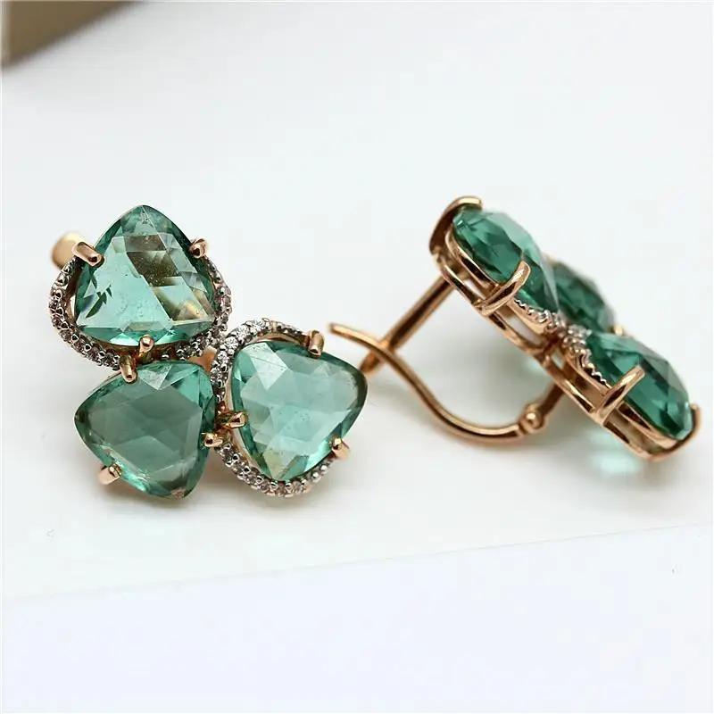 Modne i Świeże Zielone Kamienie Olśniewające Kolczyki Liście dla Kobiet Temperament Szmaragdowe i Wykwintne Kolczyki Glamour Cyrkonia