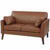 2 Seater Sofa, 132 Cm Modern Small Sofa with Solid Wood Legs and 2 Pillows for Small Space, Brown