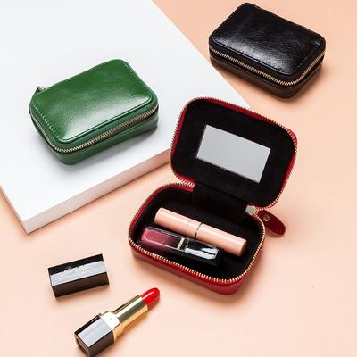 Mini Leather Lipstick Bag with Mirror Cowhide Cosmetic Bag Change Bag Earphone Bag Women's Fashion Coin Bag Storage Bag