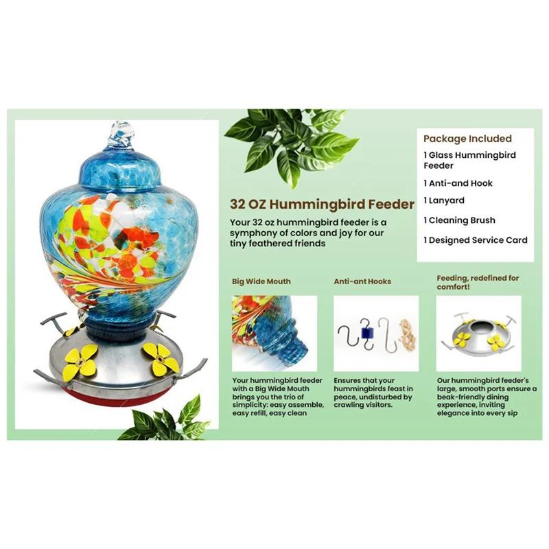 Handmade Blown Glass Bird Feeder Outdoor Hanging Durable Garden Decorative Ornament Ideal Gift for Bird Lovers Women