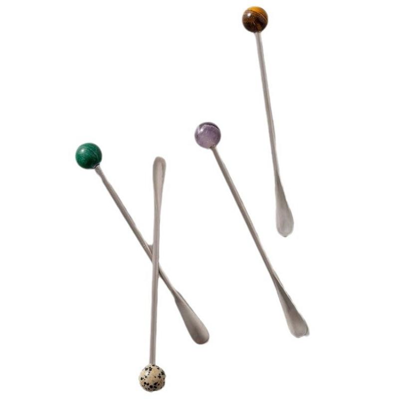 Creative Natural Stone304Stainless Steel High-Quality Spoon Round Ball Coffee Stirring Spoon Afternoon Tea Beverage Stirring Sti