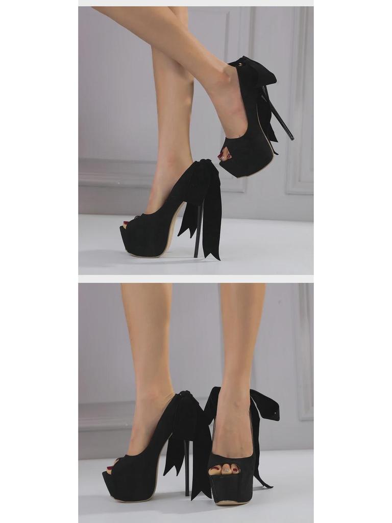 Svarta rosett Peep Toe Stilettsandaler - Dam Sommarmode 2023 Plattformklackar