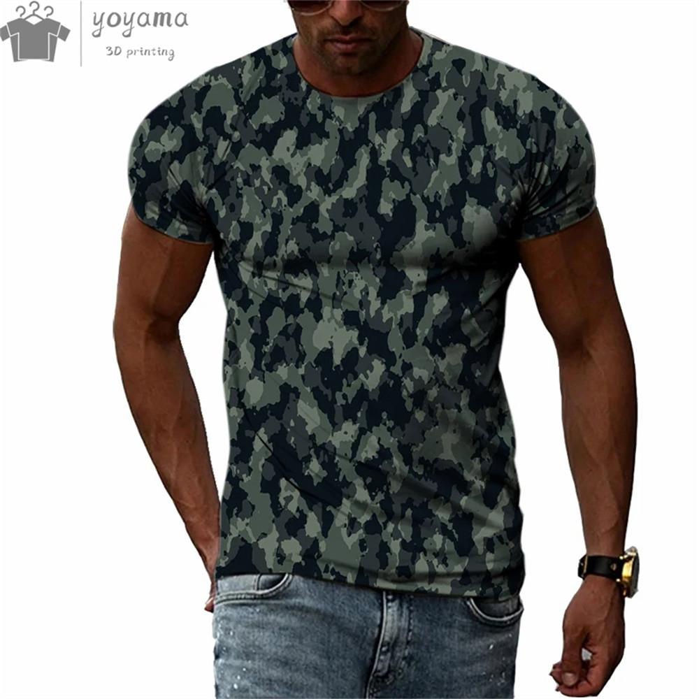 Men's Camouflage 3D Printed T-shirt, Personalized Casual T-shirt, Harajuku Street Round Neck Short Sleeved T-shirt, Summer Fashion