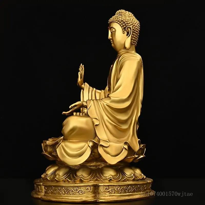 Pure Copper Buddha Tathagata Ornaments, Sitting Lotus Altar Sakyamuni Home Decoration Living Room Buddha Hall Crafts Statue, 1Pc
