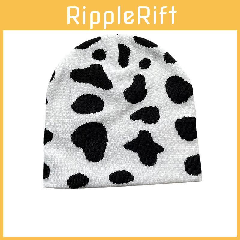 Strickmütze für Damen mit Kuhmuster Warme Wintermütze für draußen