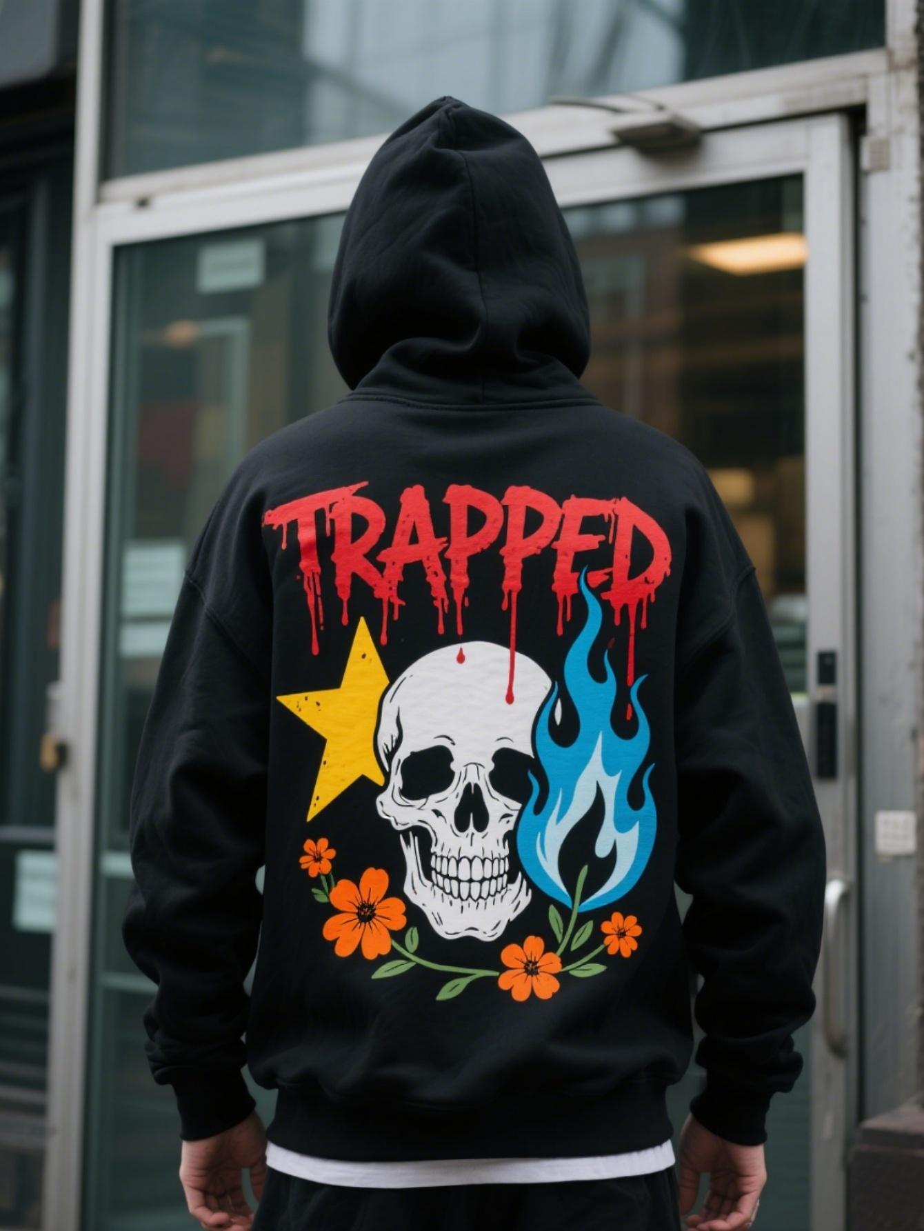 

Skeleton Flame Printed Premium Hoodies Men Autumn Winter Long Sleeve Sweatshirts Casual Clothing 3XL