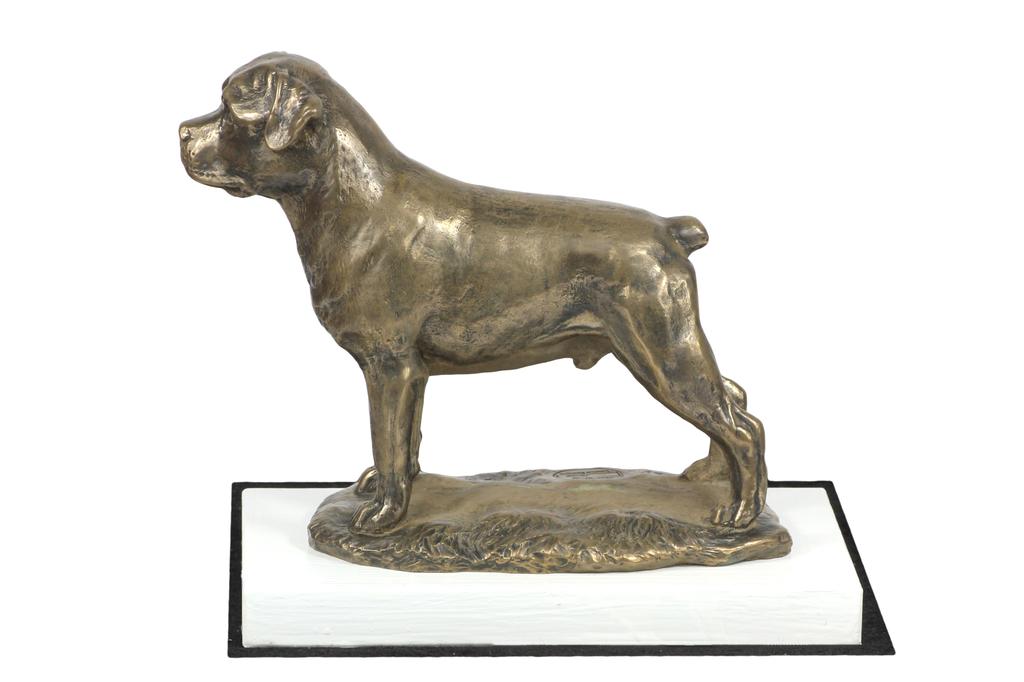 Rottweiler, Rott, Rottie - dog figurine, figure on a white base, trophy for Art-Dog dog show exhibition