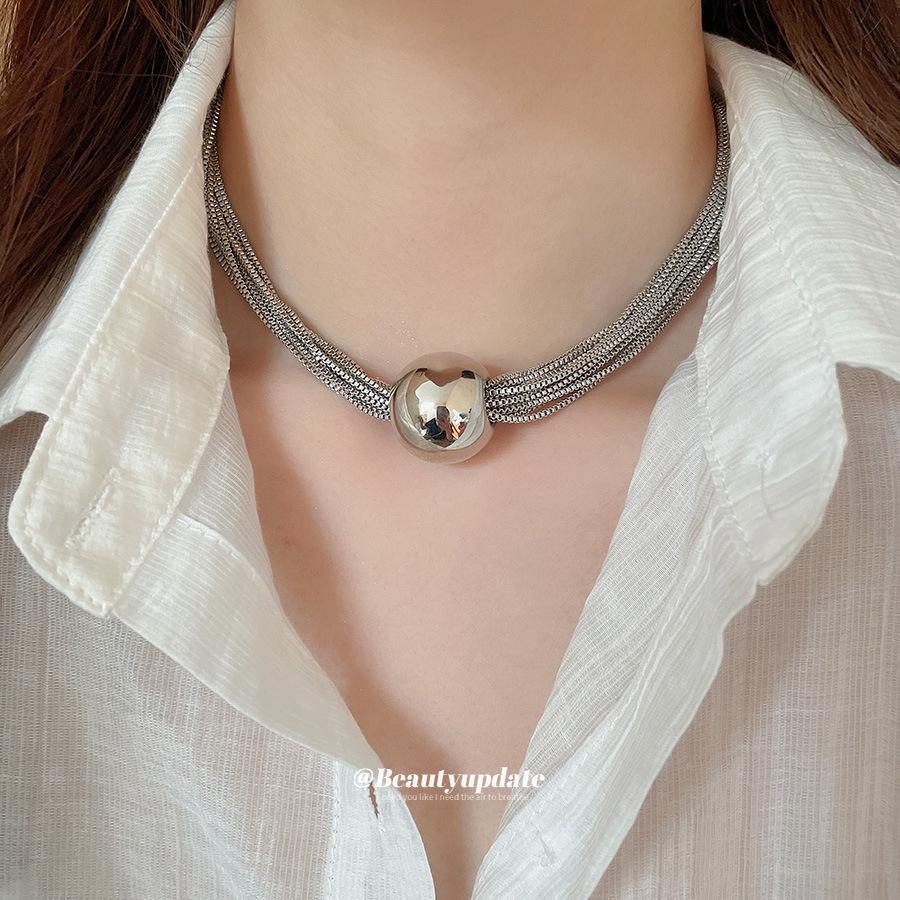 Metallic Round Ball Multi-layer Chain Necklace & Bracelet - High-End Cold Style Jewelry