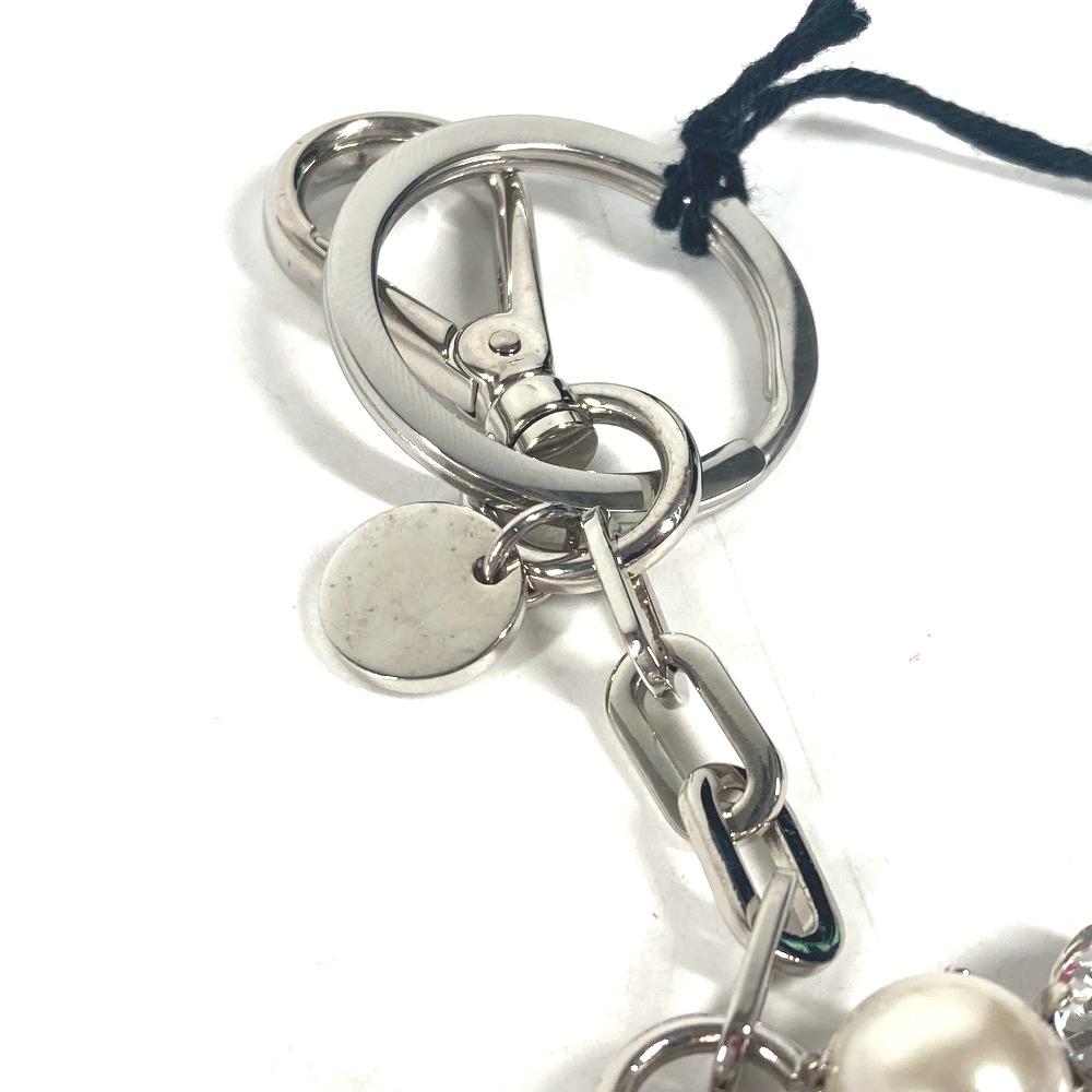 MIUMIU Rhinestone heart Bag Charm Key Holder Metal Silver