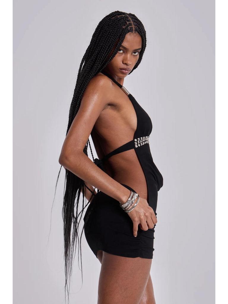 2026 European & American Women's Fashion Sexy Backless Deep V Halter Mini Dress