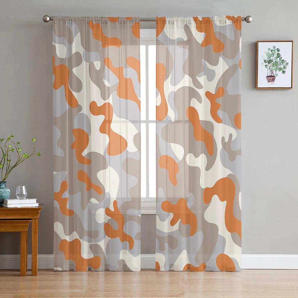 Blue Camouflage Outdoor Home Tulle Curtains for Bedroom Living Room Printed Sheer Curtains for Balcony Summer Home Decor