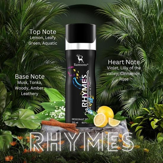 Ramsons - RHYMES Deodorant Spray |200 ML | Body Perfume For Men | TN - Lemon, Leafy Green | MN - Violet, Lilly of the Valley, BN - Musk, Tonka, Woody