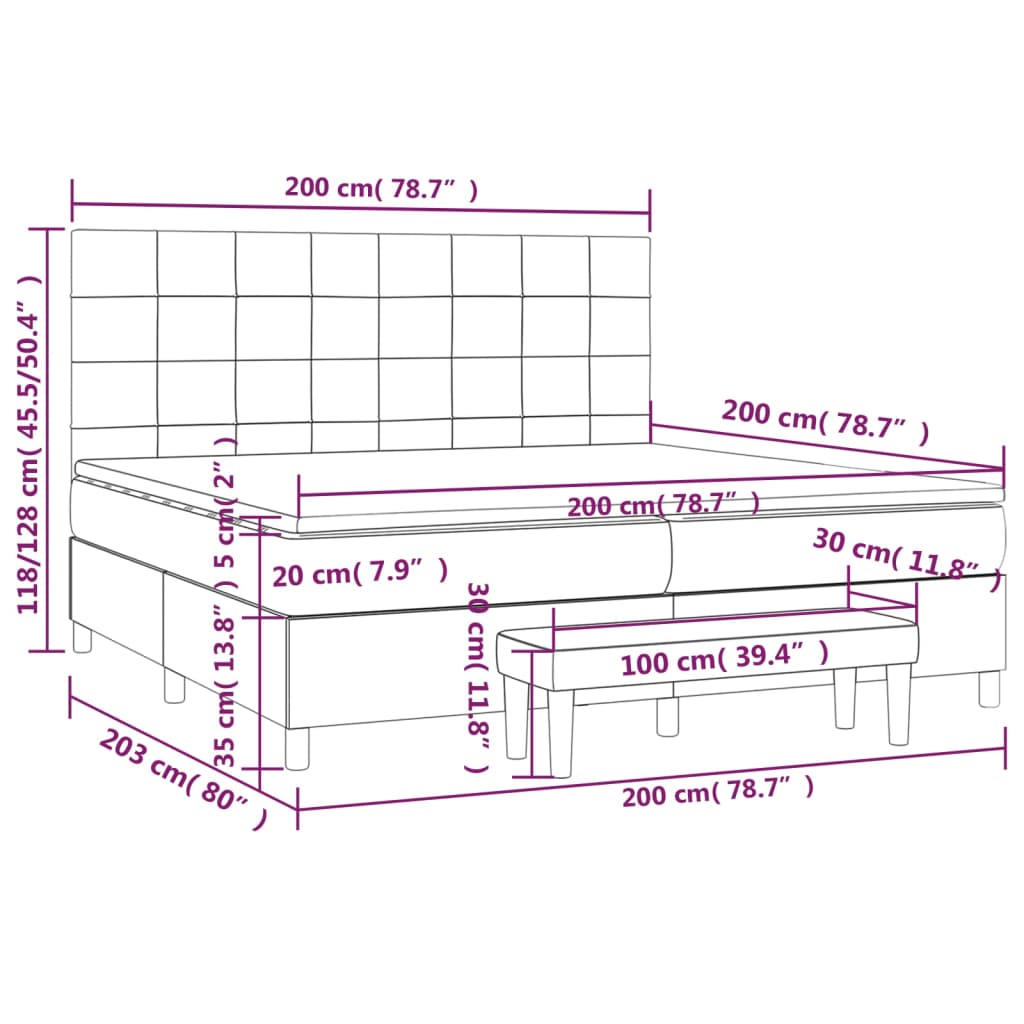 Box Spring Bed with Mattress Dark Brown 200x200 cm Fabric