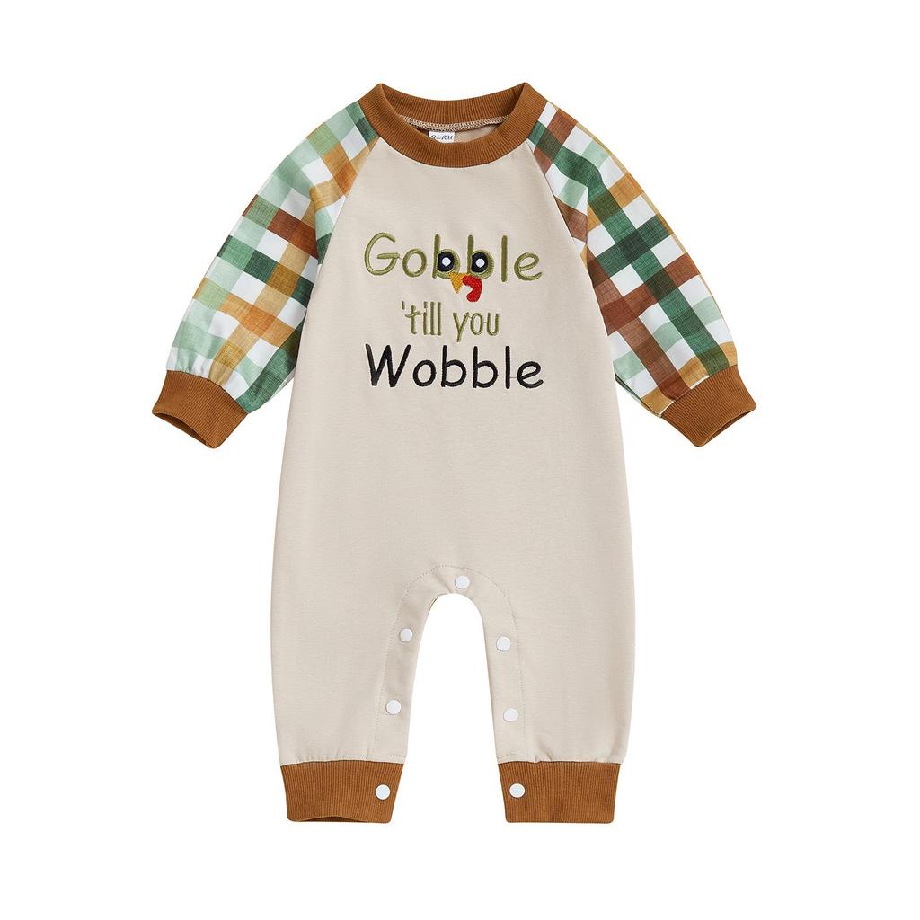 Baby Thanksgiving truthahn Applikation karierter Strampler Body
