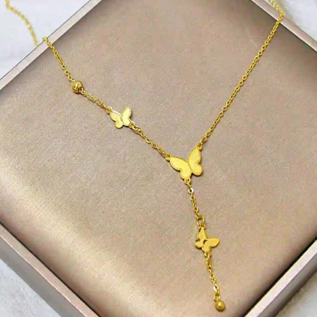 Titanium Steel Tassel Butterfly Necklace Women'S Light Luxury High-End Long Pendant Exquisite Collarbone Chain
