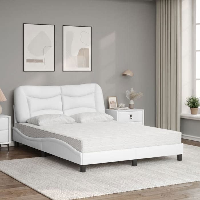 VidaXL Bed with Mattress White 140x200 Cm Faux Leather 3208725