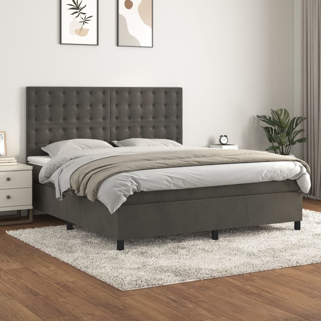 Box Spring Bed with Mattress Dark Gray 160 x 200 cm Velvet