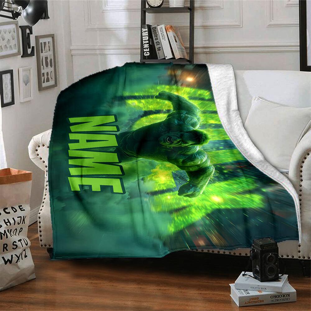 Hulk Action Vibrant Background Lightweight Personalized Text Soft Warm Cozy Throw For Sofa Couch Office Bed Picnics For All Occasions Warmthful Decor